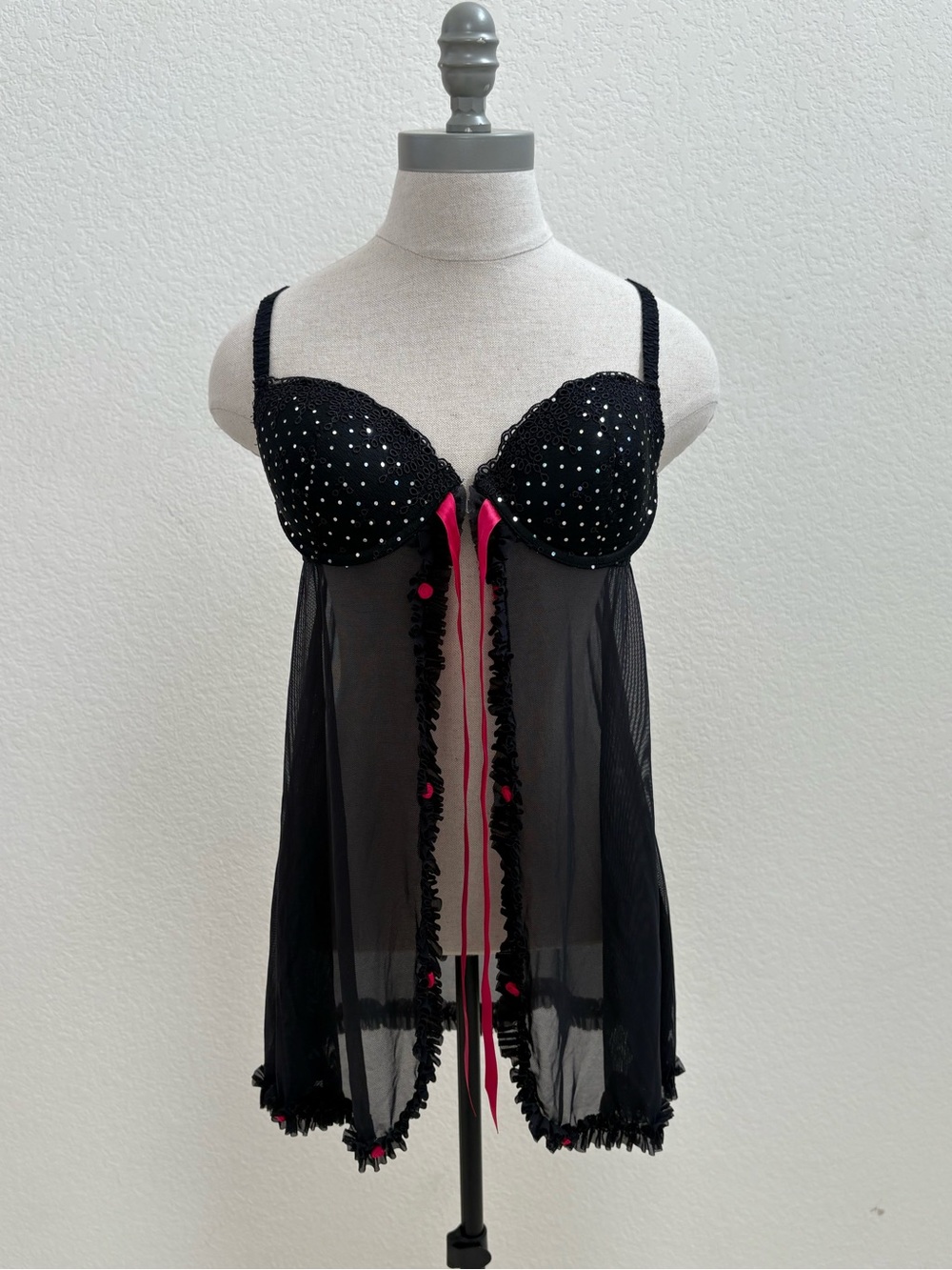Inner Secrets Sheer Babydoll‎ Lingerie Rosettes & Rhinestones